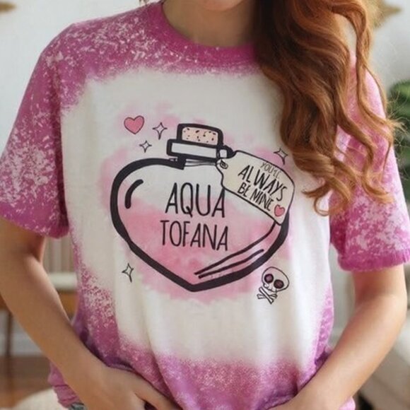 Whiskey Kiss Tops - AQUA TOFANA TRUE CRIME Bleach Dye Handmade Graphic Tee Size Small
